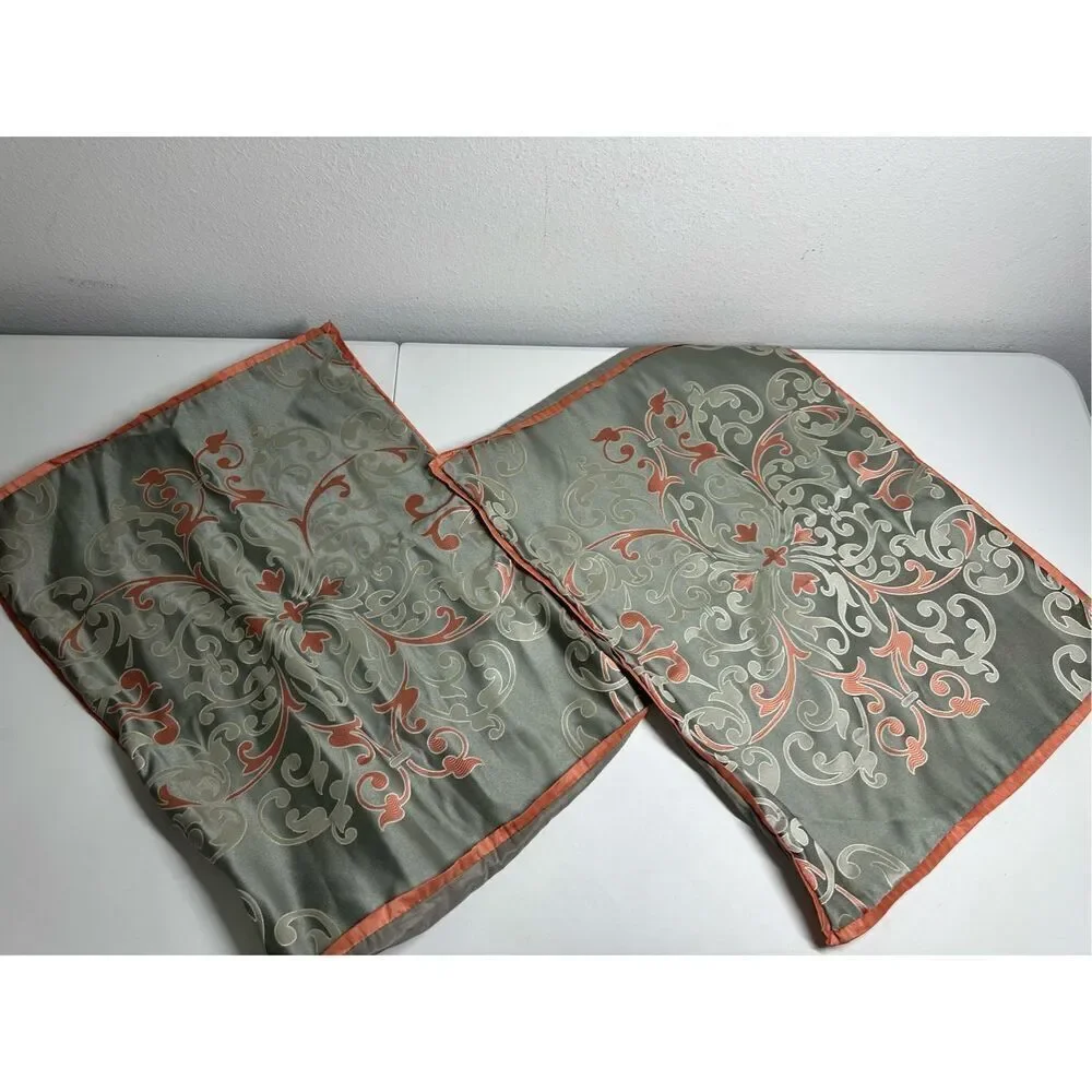 Set of 2 Shams Martha Stewart Damask Gray And Coral Standard Size